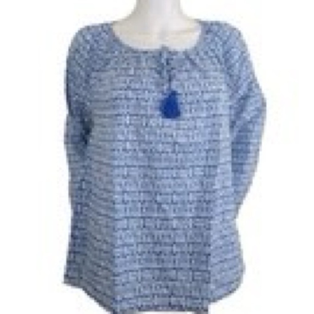 J. Crew Navy and White Geometric Blouse
